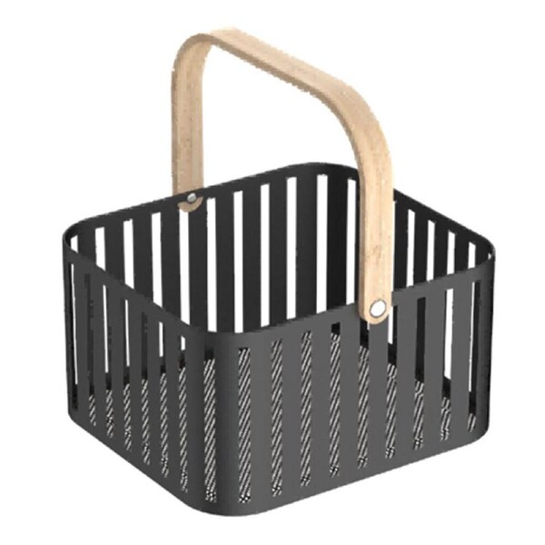 Hudson Wireware Range Square Storage Basket w/ Wooden Holder 25x25cm Black