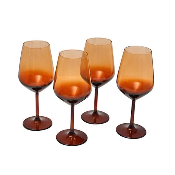 4pc Artcraft Iconic Amber Red Wine Decorated Glassware Gift Boxed 490ml