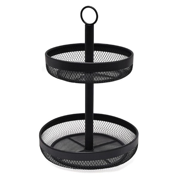 Classica Nero Mesh 2 Tier Round Basket Rust Resistant Home Organiser 30cm Black