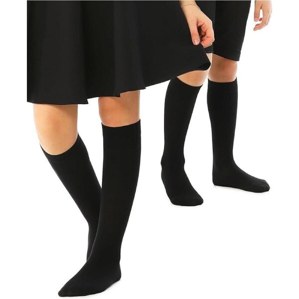 6x Knee High School Socks for Girls Boys Plain Cotton Rich Kids Bulk 6-11 (Black)