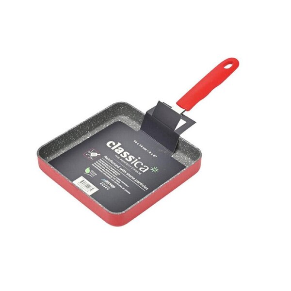 Classica Mini Grill Square Pan Non-Stick Cooking Frypan w/ Handle 14cm Red