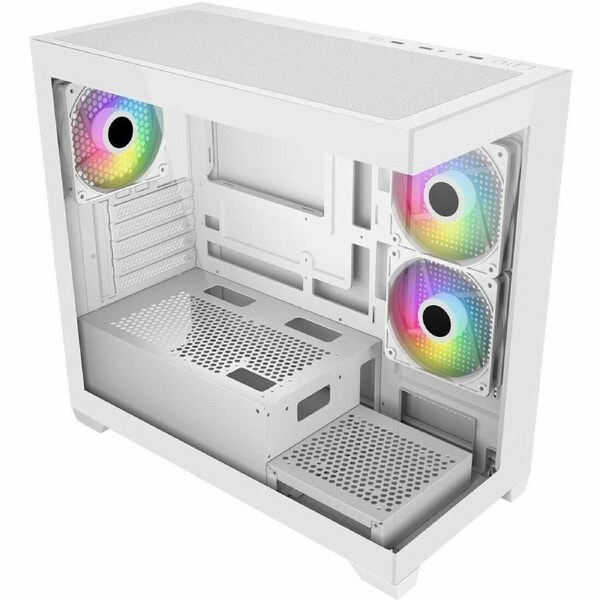 FSP S340-WA Tempered Glass M-ATX Mid Tower Gaming Case White Pre-installed 120mm x 2 reverse ARGB fans and 1 ARGB fan