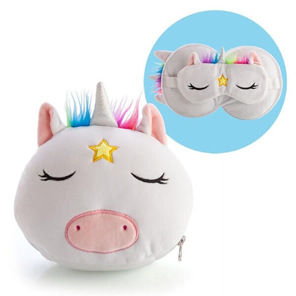 Smooshos Pal Travel 2-in-1 Eye Mask Neck Pillow Unicorn 17x15cm White