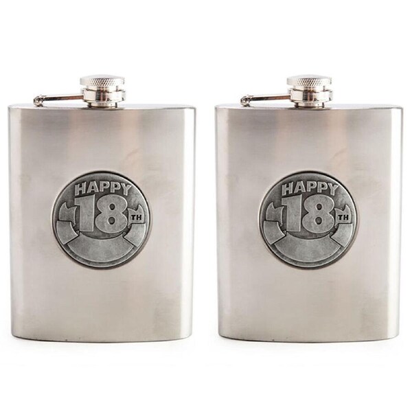 2PK MDI Zincalume Engravable Whiskey Flask Stainless Steel 18th Birthday 8oz