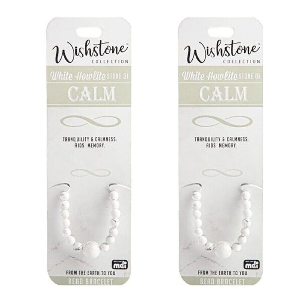 2PK Wishstone White Howlite Bead Bracelet Bangle Charm Women's Accessories