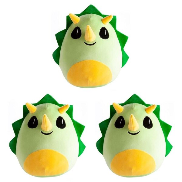 3PK Smooshos Pal Cushion Plush Stuffed Animal Pillow Triceratops 22x16cm Green