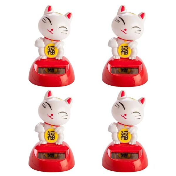 4PK Lucky Cat Solar Dancing Kitty Desk Car Dashboard Decoration Figure