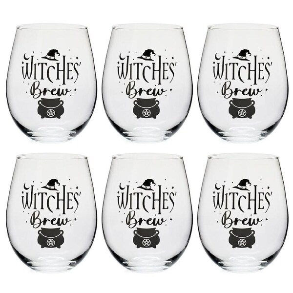 6PK Tallulah Stemless Wine Glass Tumbler Party Drinkware Witches Brew Clear
