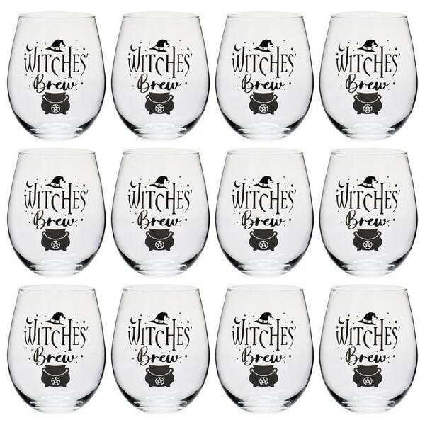 12PK Tallulah Stemless Wine Glass Tumbler Party Drinkware Witches Brew Clear