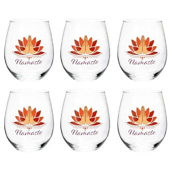 6PK Tallulah Wellness Stemless Wine Glass Tumbler Drinkware Zen Clear