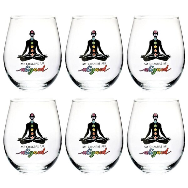 6PK Tallulah Wellness Stemless Wine Glass Tumbler Drinkware Chakra Clear