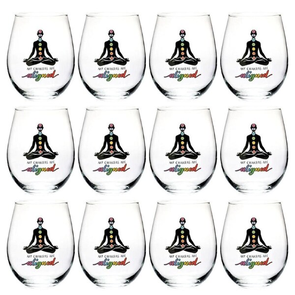 12PK Tallulah Wellness Stemless Wine Glass Tumbler Drinkware Chakra Clear