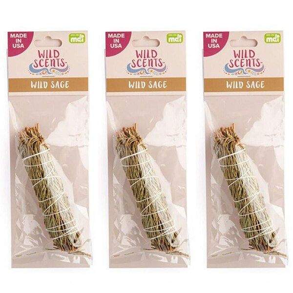 3PK Wild Scents Sage Dried Herb Smudge Stick Incense Home Fragrance Aroma