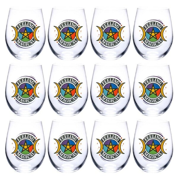 12PK Tallulah Wellness Stemless Wine Glass Tumbler Drinkware Pentacle Clear