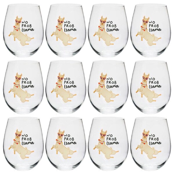 12PK Alpaca Valley Stemless Wine Glass Tumbler Party Drinkware No Prob Llama