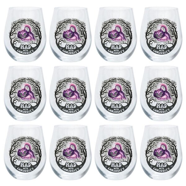 12PK Mad Cat Stemless Wine Glass Tumbler Cup Party Drinkware Clear