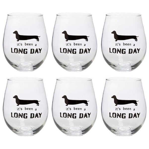 6PK Tallulah Stemless Wine Glass Tumbler Party Drinkware Dachshund Clear