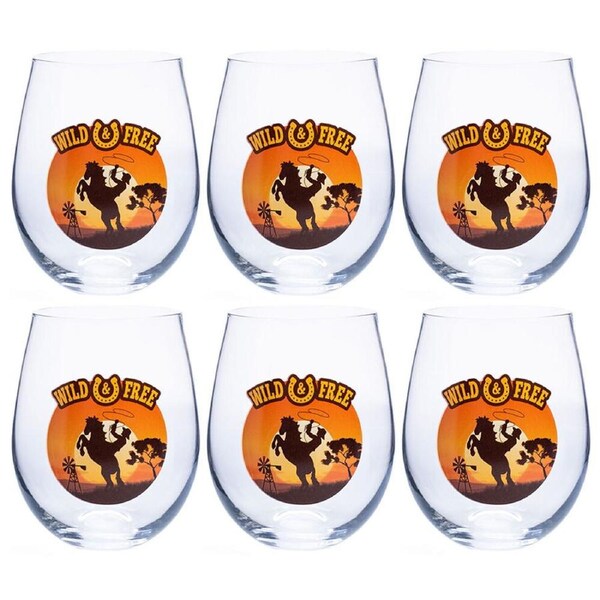 6PK Tallulah Stemless Wine Glass Tumbler Party Drinkware Cowboy Clear