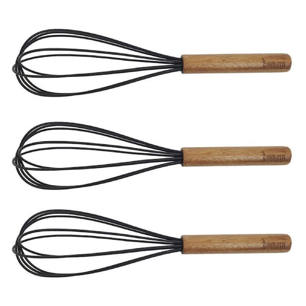 3PK Bialetti St.Clare Silicone Whisk w/ Acacia Handle Egg Beater Utensil Black