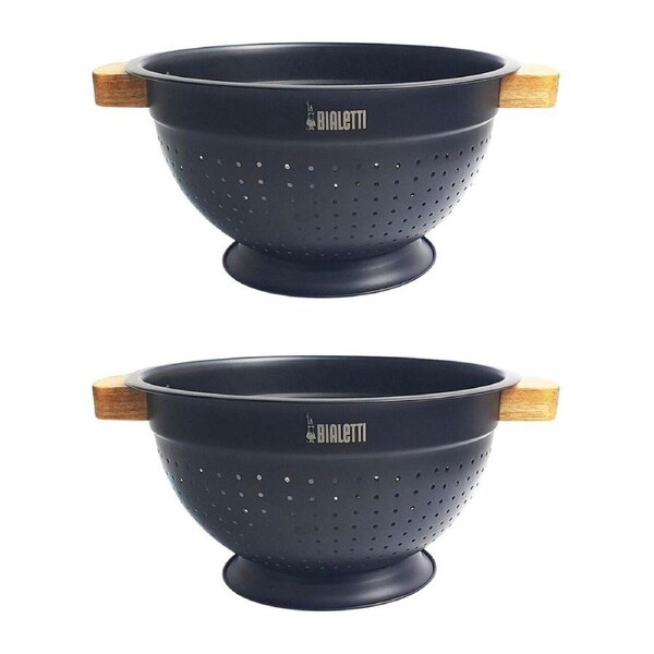 2PK Bialetti St. Clare Colander Non Stick Coated Stainless Steel Serveware Black