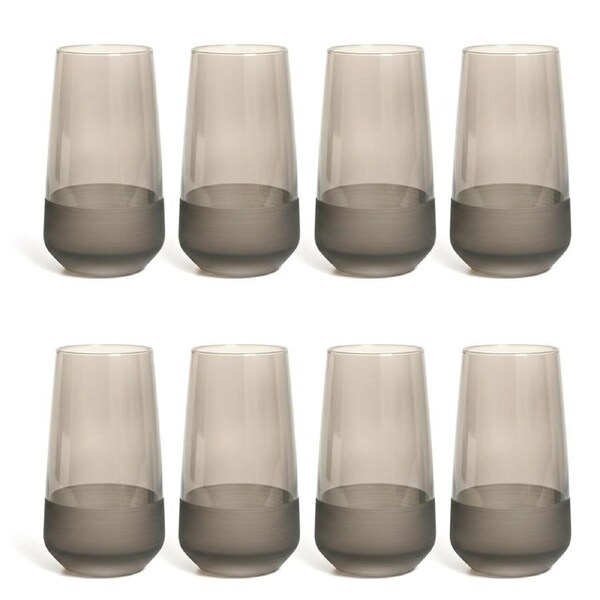 2x 4pc Artcraft Matte Decorated Hi-ball Drinking Glass Home Use 470ml Smoke