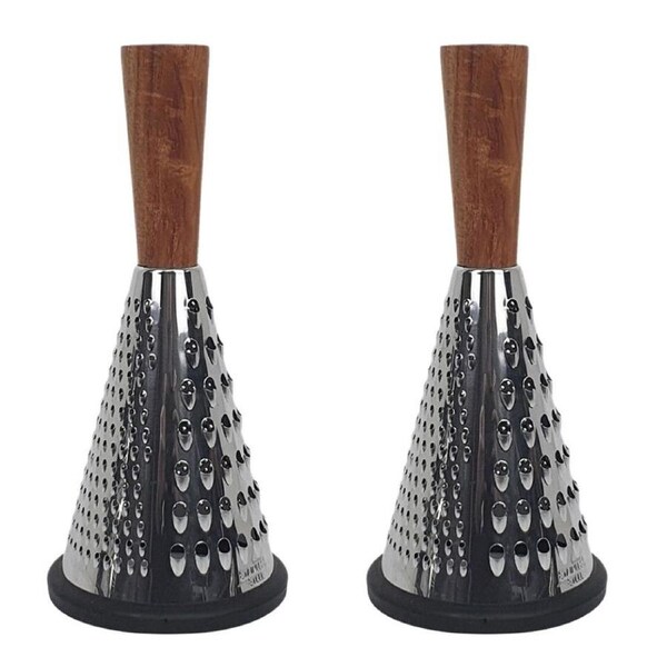 2x Cerve Acacia Handle & Stainless Steel Grater Non-slip Silicone Base 25cm BK