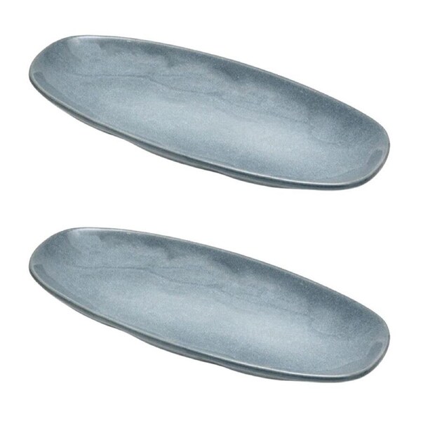 2PK St. Clare Oval Plate Glazed Ceramic Serving Dinner 28x13cm Reactive Blue
