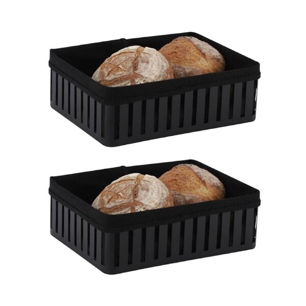 2x Hudson Wireware Range Bread Rectangle Basket w/ Cotton line Organiser Black