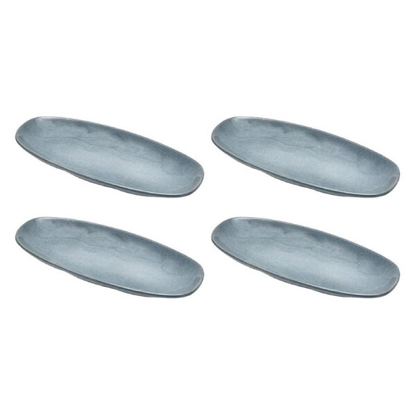 4PK St. Clare Oval Plate Glazed Ceramic Serving Dinner 28x13cm Reactive Blue