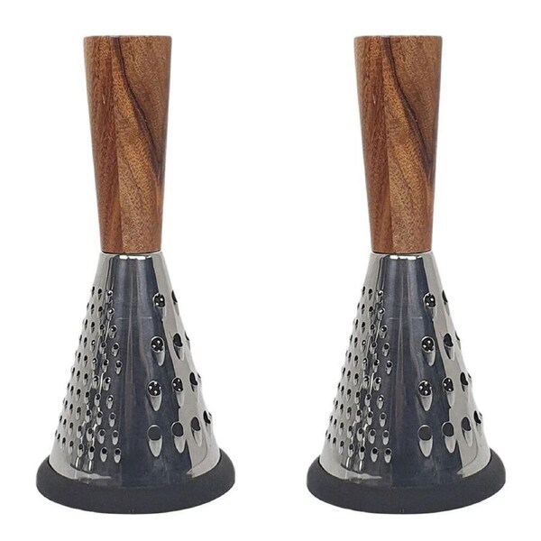 2x Cerve Acacia Handle & Stainless Steel Grater Non-slip Silicone Base 20cm BK