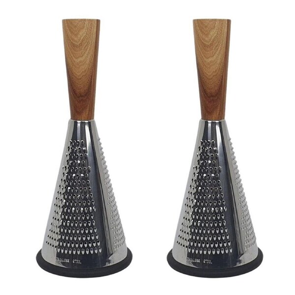 2x Cerve Acacia Handle & Stainless Steel Grater Non-slip Silicone Base 30cm BK