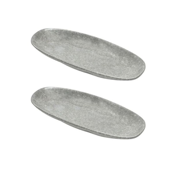 2PK St. Clare Oval Plate Glazed Ceramic Serving Dinner 35x17cm Reactive Grey