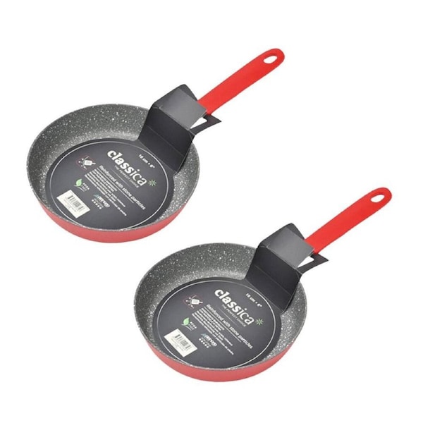 2PK Classica Mini Round Frypan Non-Stick Cooking Frying Pan w/ Handle 16cm Red