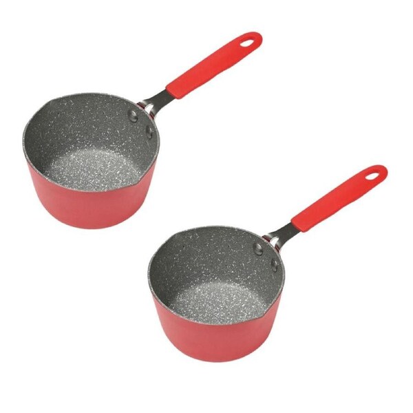 2PK Classica Mini Milk Pot Round Non-Stick Sauce Pan Kitchen Cookware 12 cm Red