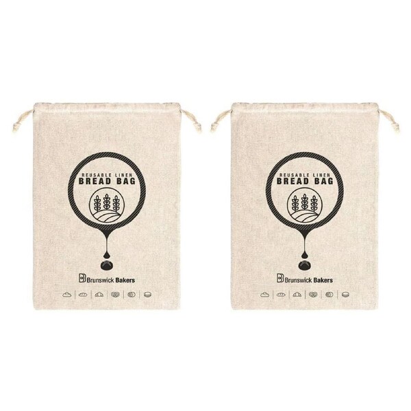 2PK Brunswick Bakers Reusable Linen Bread Bag Drawstring Storage 30x40cm