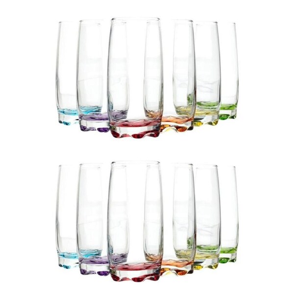 2x 6pc Artcraft Ava Coloured Hi-Ball Drinking Glass Wine & Water Drinkware 390ml