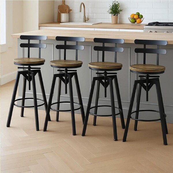 1 Set of 4 Levede Bar Stools Vintage Industrial Swivel Wood