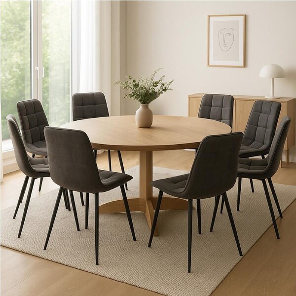 1 Set of 8 Levede Velvet Retro Dining Chairs - Grey