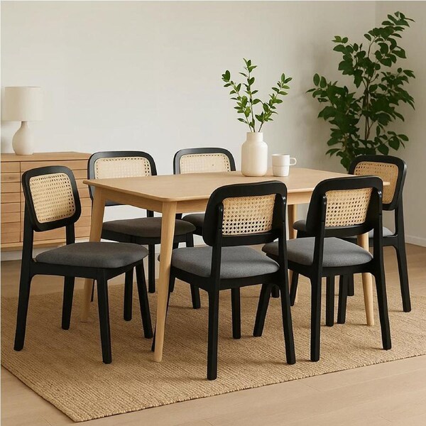1 Set of 6 Levede Rattan Wicker Dining Chairs - Black