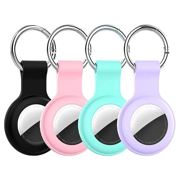 4 Pack Case For Apple AirTag Keyring Air Tag Protector KeyChain Silicone Carry Cover Black&Purple&Pink&Green