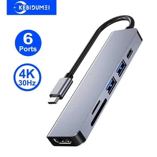 6 Ports USB C Docking Station USB C Hub to 4K HDMI SD TF Card