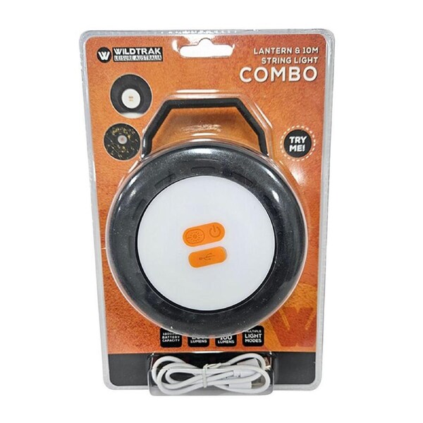 Wildtrak 2in1 Camping LED String Light Combo Rechargeable 10m