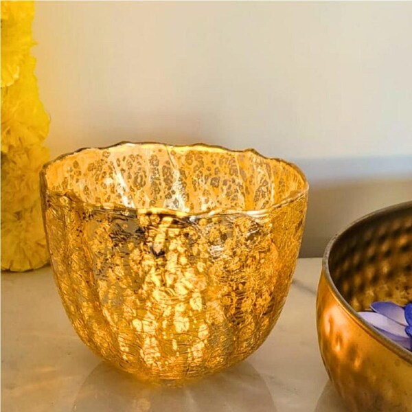 Crackled Nougat Votive Glass Candle Holder