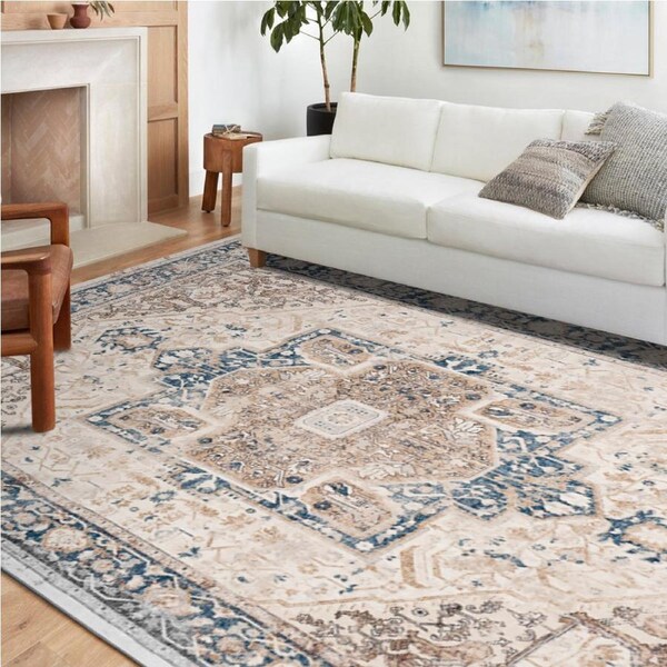 ZUNI Distressed Vintage Floor Rug 160x230CM Washable Modern Area Rug Carpet Pale Blue