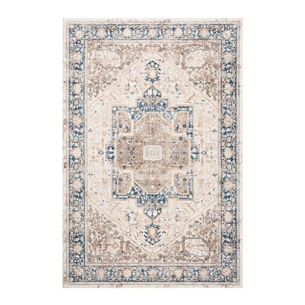 ZUNI Distressed Vintage Floor Rug 200x230CM Washable Modern Area Rug Carpet Pale Blue