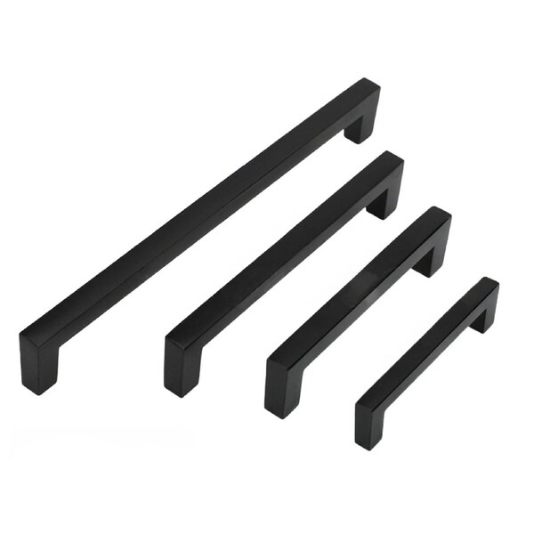 Kitchen Cabinet Door Handles Matte Black Stainless Steel Drawer Cupboard Pulls - 77mm 64mm 10 Pack