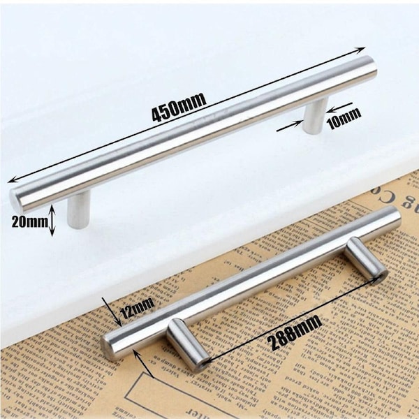 Kitchen Cabinet Door Handles Brushed Stainless Steel Door Drawer Pull Knob T Bar - 450mm 288mm 10 Pack