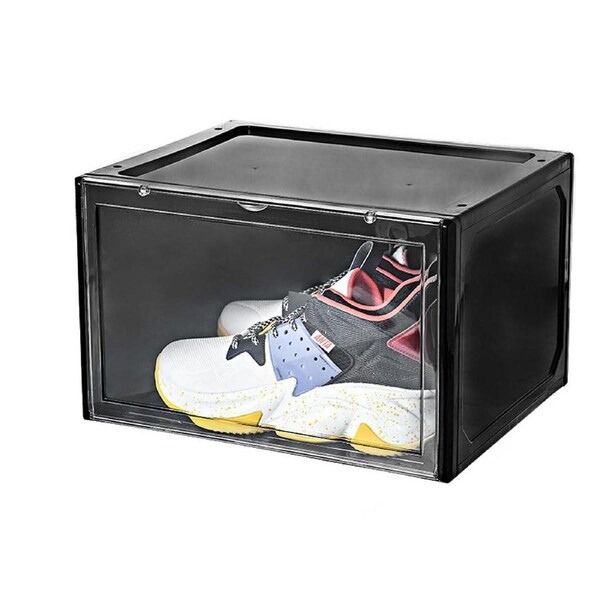 Premium Sneaker Display Shoe Box Storage Clear Boxes Side Stackable Stand - 1x Black