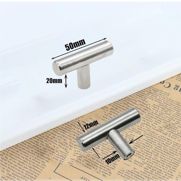 Kitchen Cabinet Door Handles Brushed Stainless Steel Door Drawer Pull Knob T Bar - 50mm Single Hole 5 Pack