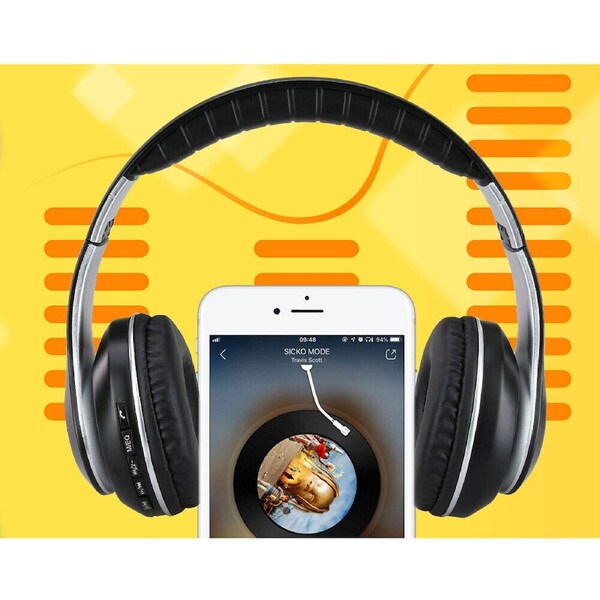 Wireless Headphones Bluetooth Earphones Headset Rechargeable With Mic Black